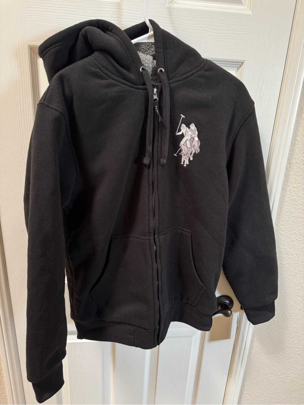 U.S. Polo Assn. Black Zip Hoodie with Embroidered Polo Player